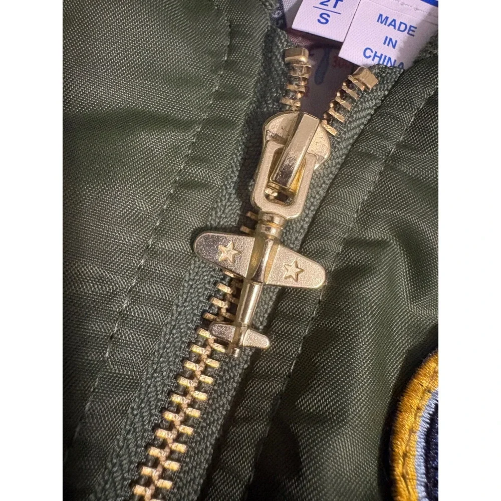 Boeing Kids Authentic Flight Jacket MA-1 Bomber Olive Green Patches 2T S